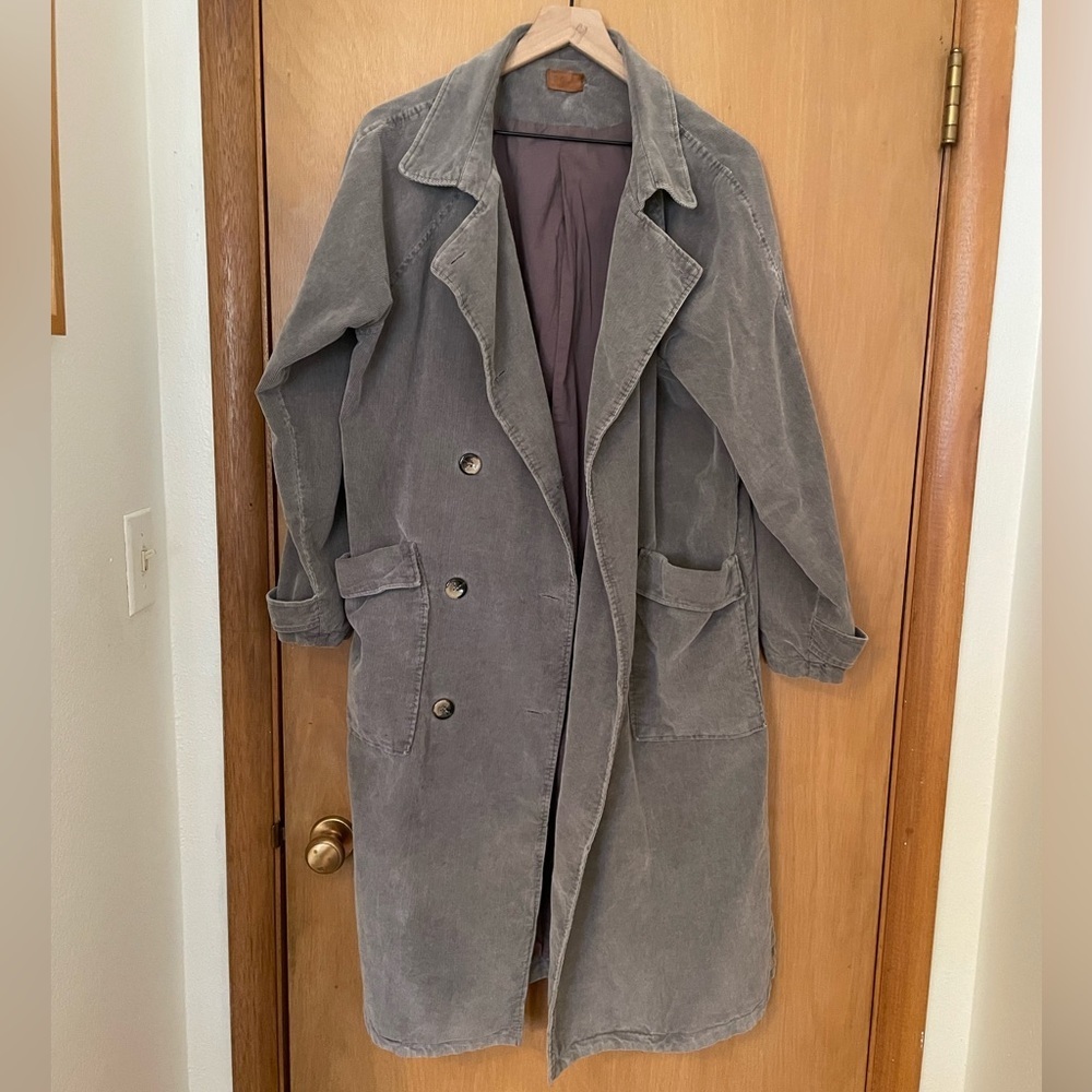 POL Grey Corduroy Trench Coat Duster Size M
